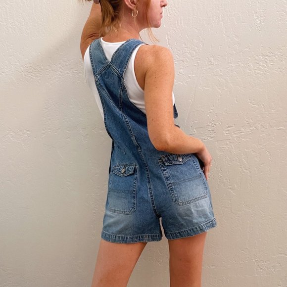 Vintage 90s/Y2K No Boundaries Blue Denim Overall Shorts - Picture 4 of 7